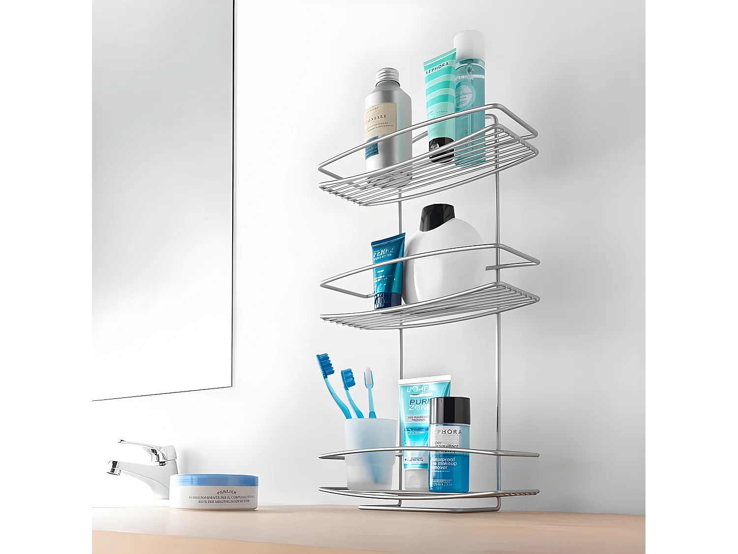 Étagère de Salle de Bain 3 Niveaux Série ONDA de Metaltex. Finition Polytherm® Couleur Argent