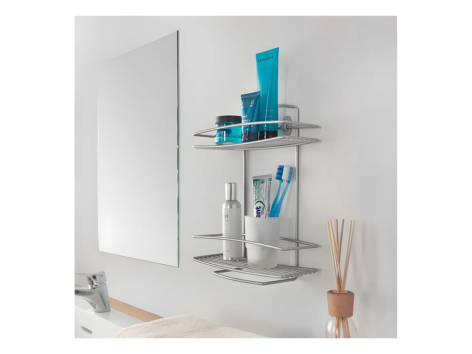 Mensola Bagno 2 Livelli Onda Metaltex Argento Polytherm®