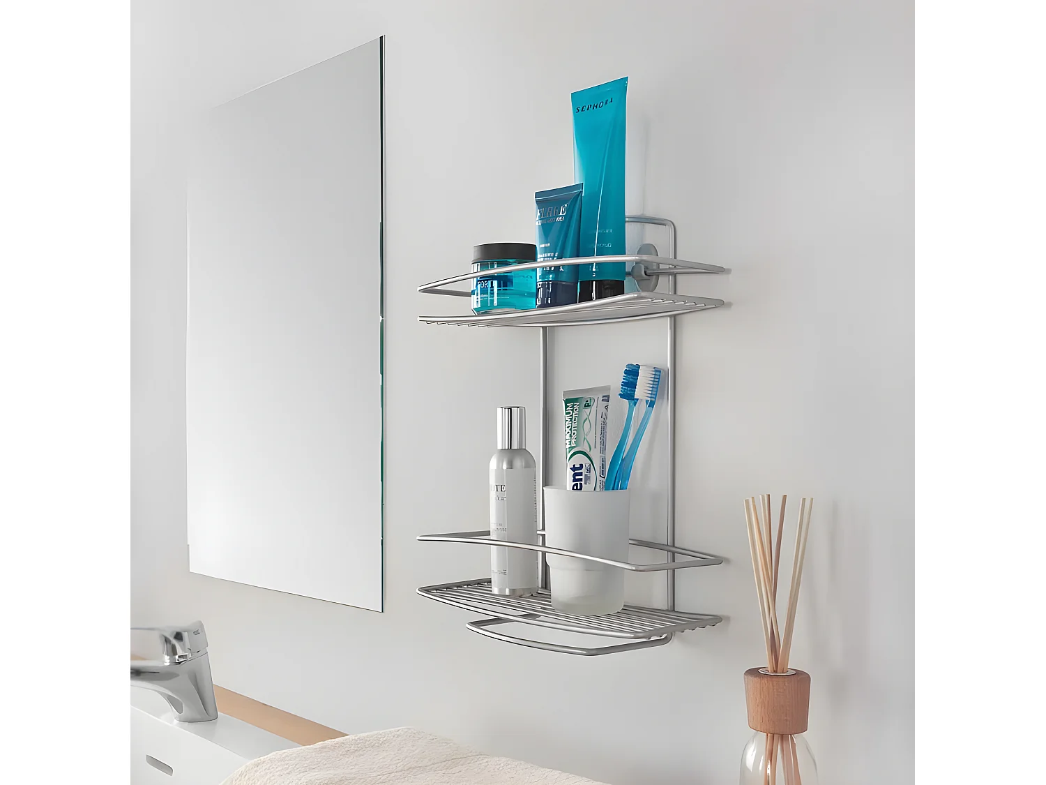 Estantería de Baño 2 Niveles Onda Metaltex Plata Polytherm®