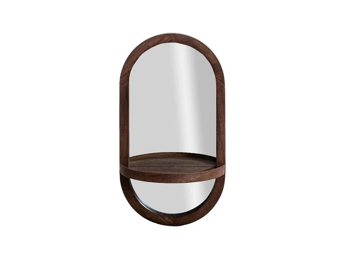 Miroir ovale avec étagère en bois de manguier Marley