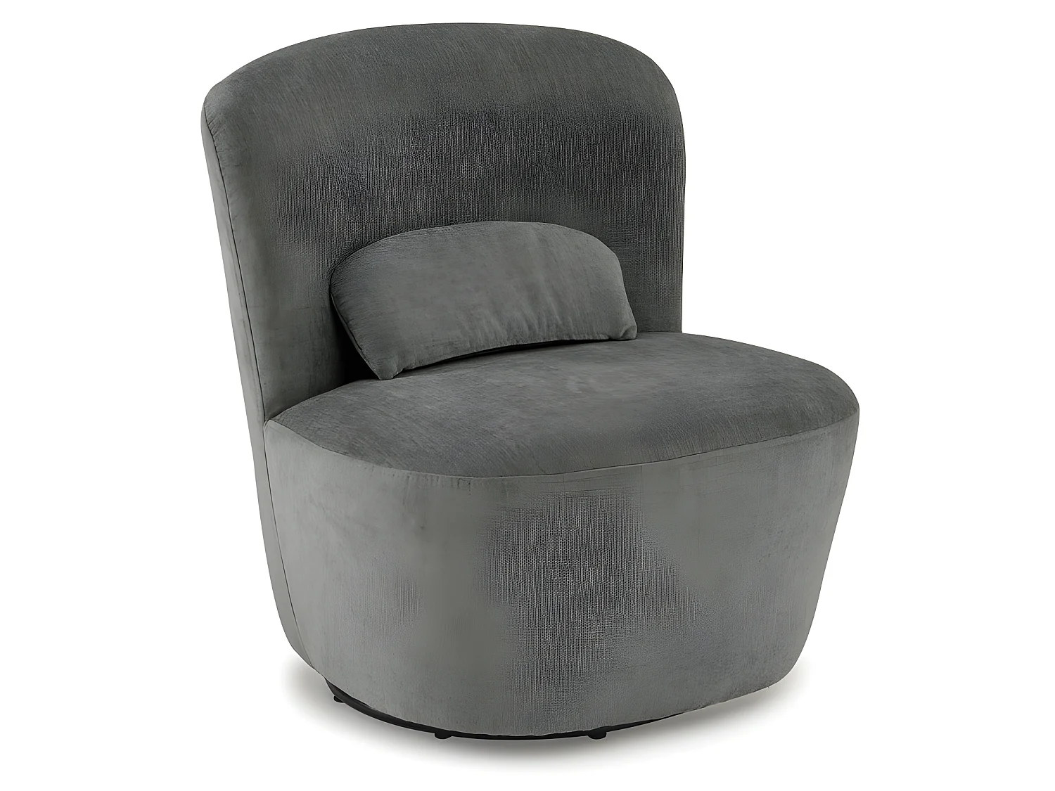 Fauteuil rond pivotant en tissu gris anthracite et un coussin - DAMIEN