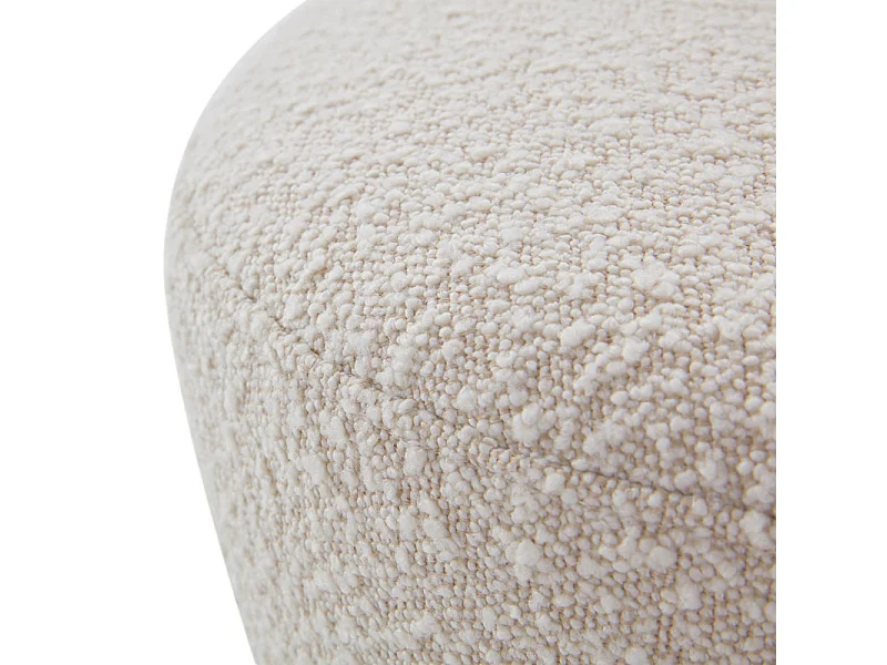 Fauteuil rond pivotant en tissu bouclette écru et un coussin - DAMIEN