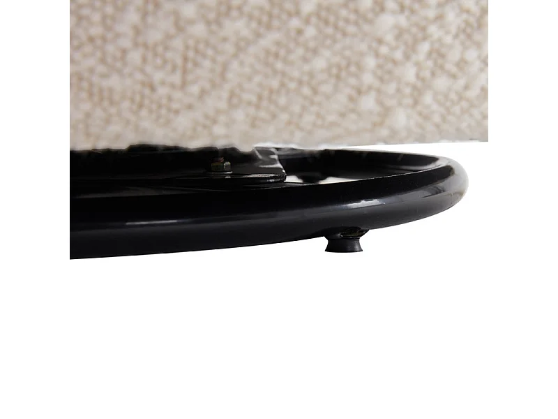 Fauteuil rond pivotant en tissu bouclette écru et un coussin - DAMIEN