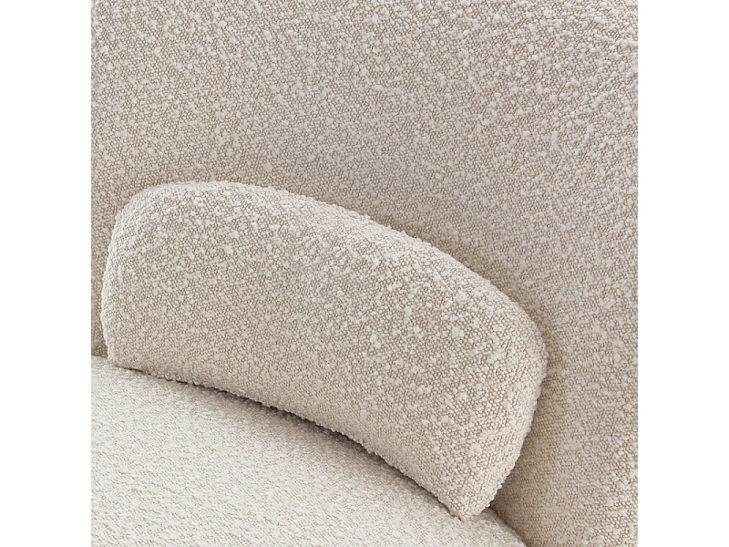 Fauteuil rond pivotant en tissu bouclette écru et un coussin - DAMIEN