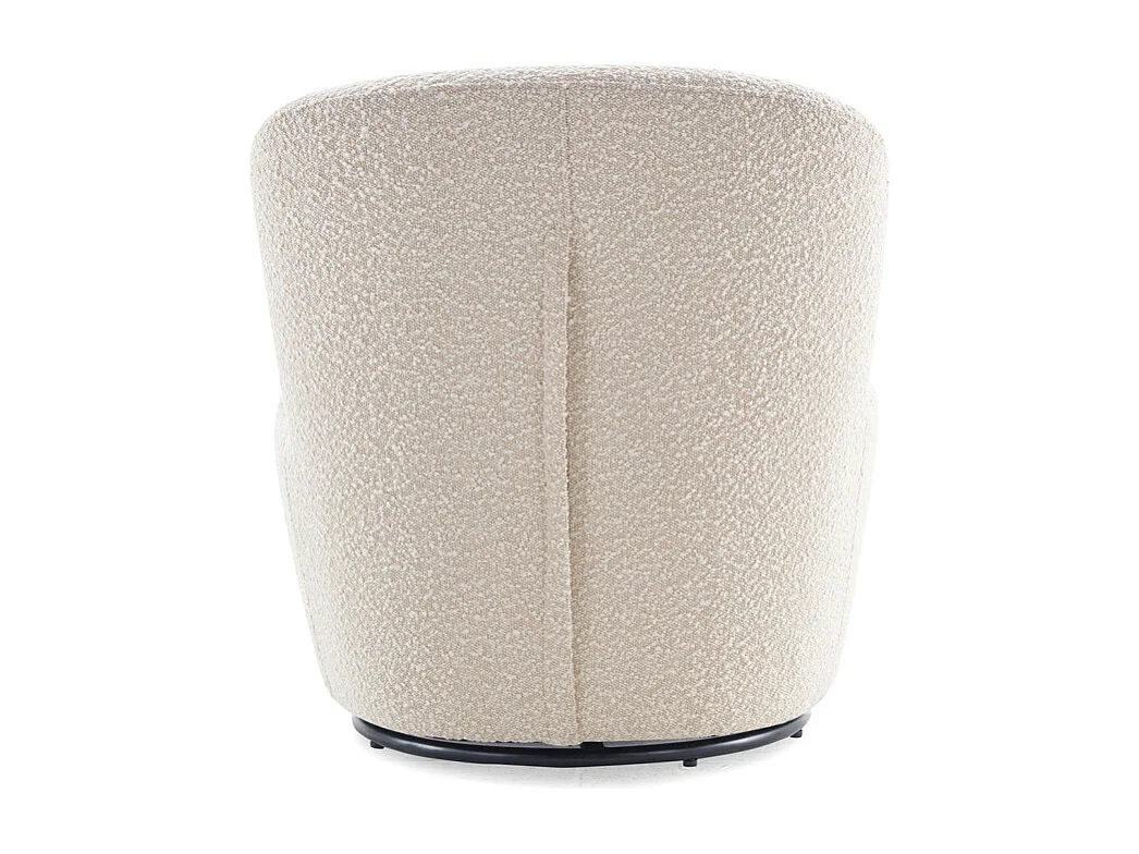 Fauteuil rond pivotant en tissu bouclette écru et un coussin - DAMIEN