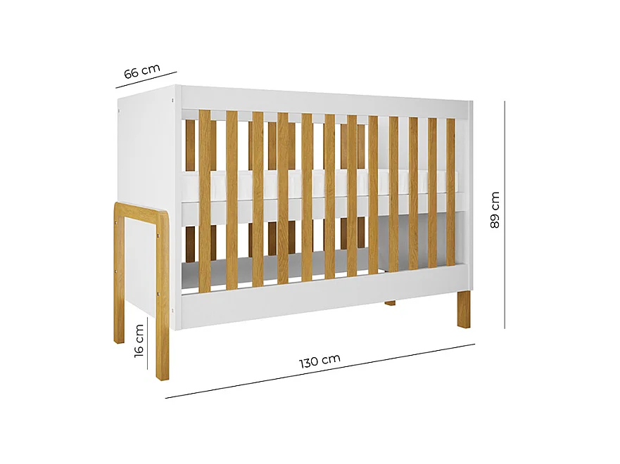 Lit bébé 60x120 Victor - Blanc et Chêne