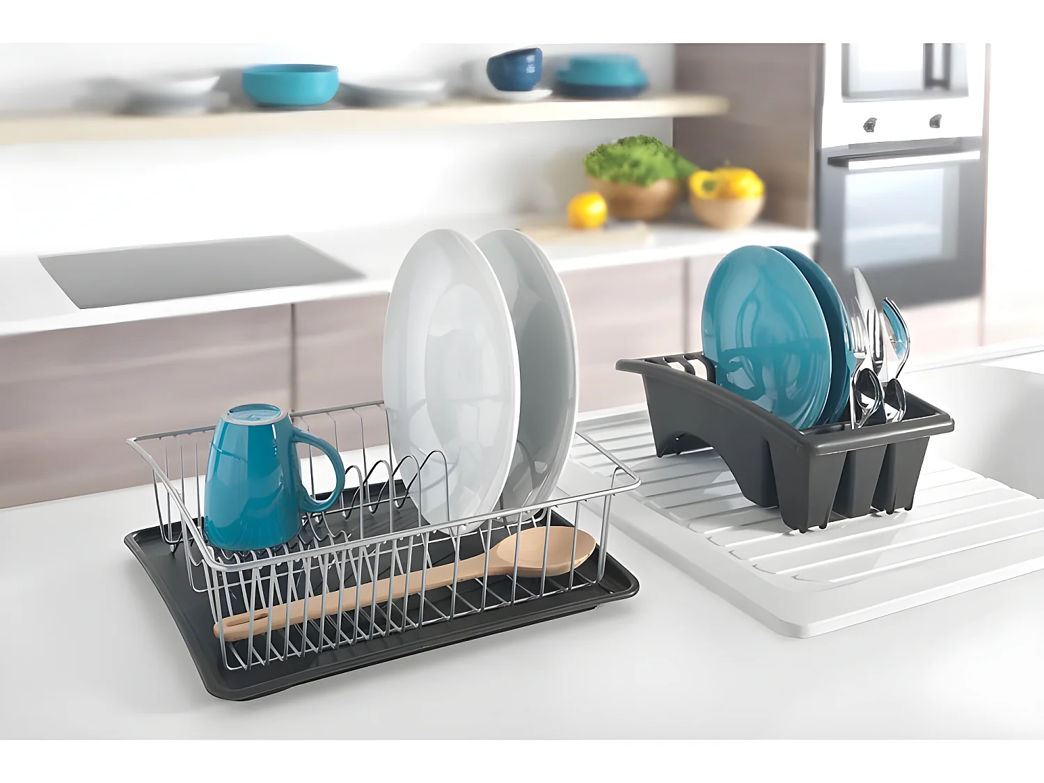 Plateau à égouttoir avec bac et égouttoir à couverts indépendant AQUATEX de Metaltex 31x37x13 cm