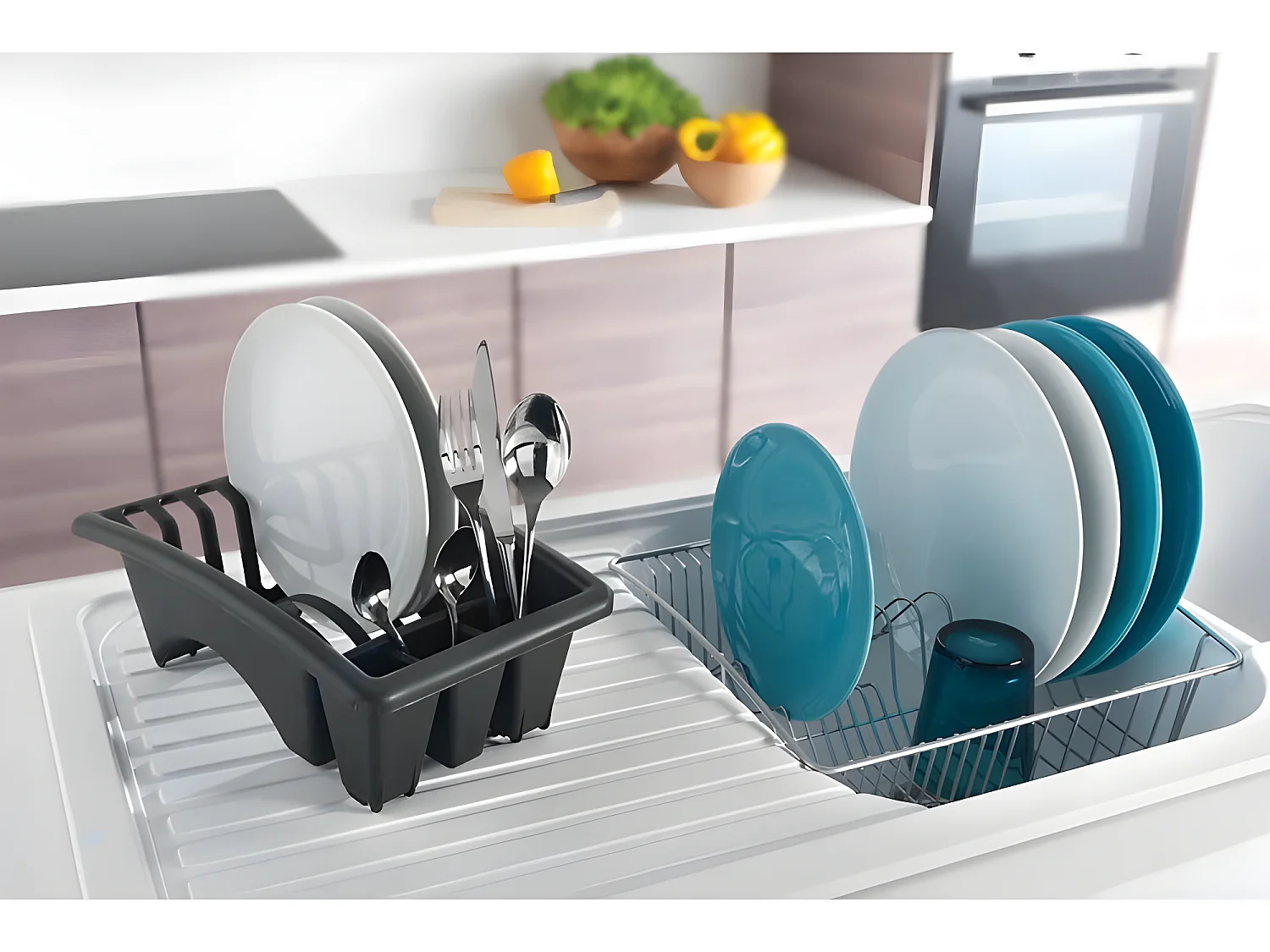 Plateau à égouttoir avec bac et égouttoir à couverts indépendant AQUATEX de Metaltex 31x37x13 cm