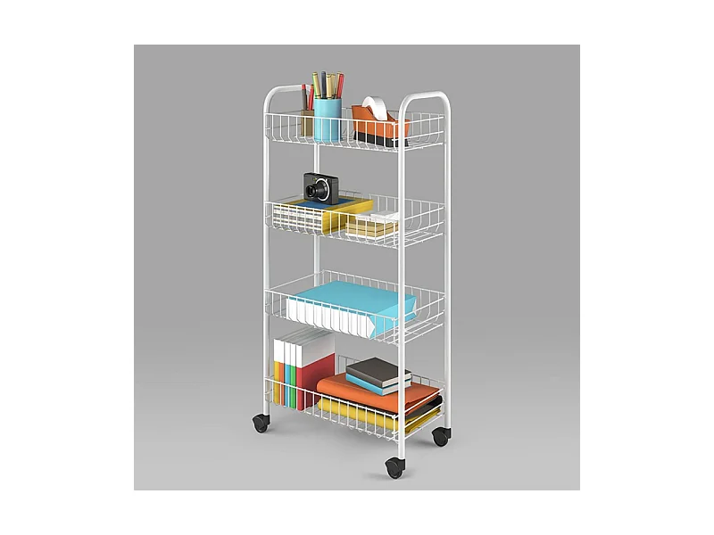 Estantería de Cocina 4 Estantes de Metal Blanco Metaltex Pisa Ruedas Multidireccionales
