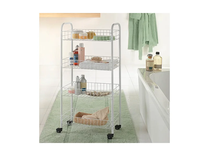 Estantería de Cocina 4 Estantes de Metal Blanco Metaltex Pisa Ruedas Multidireccionales