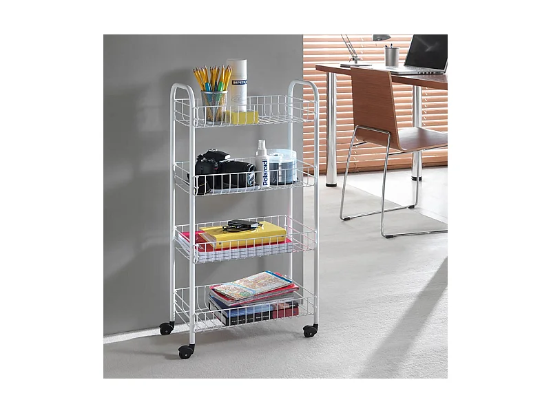 Keukenrek 4 Metalen Planken Wit Metaltex Pisa Multidirectionele Wielen