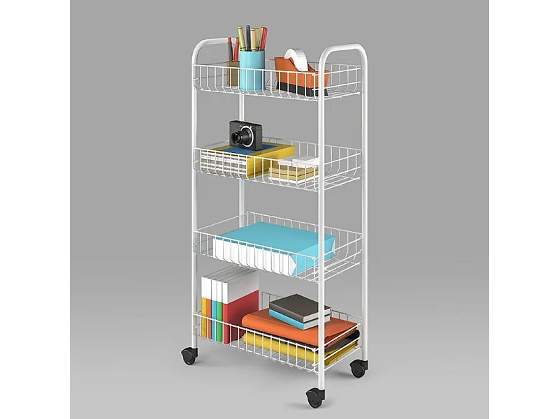 Chariot de cuisine avec 4 paniers Pisa Blanc