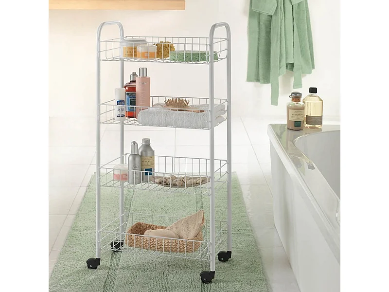 Chariot de cuisine avec 4 paniers Pisa Blanc