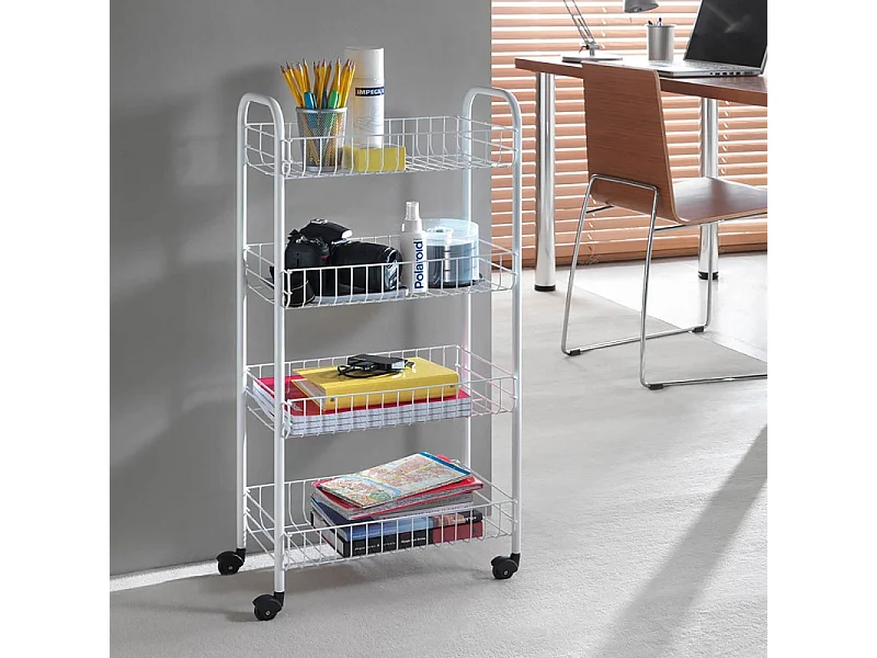 Chariot de cuisine avec 4 paniers Pisa Blanc