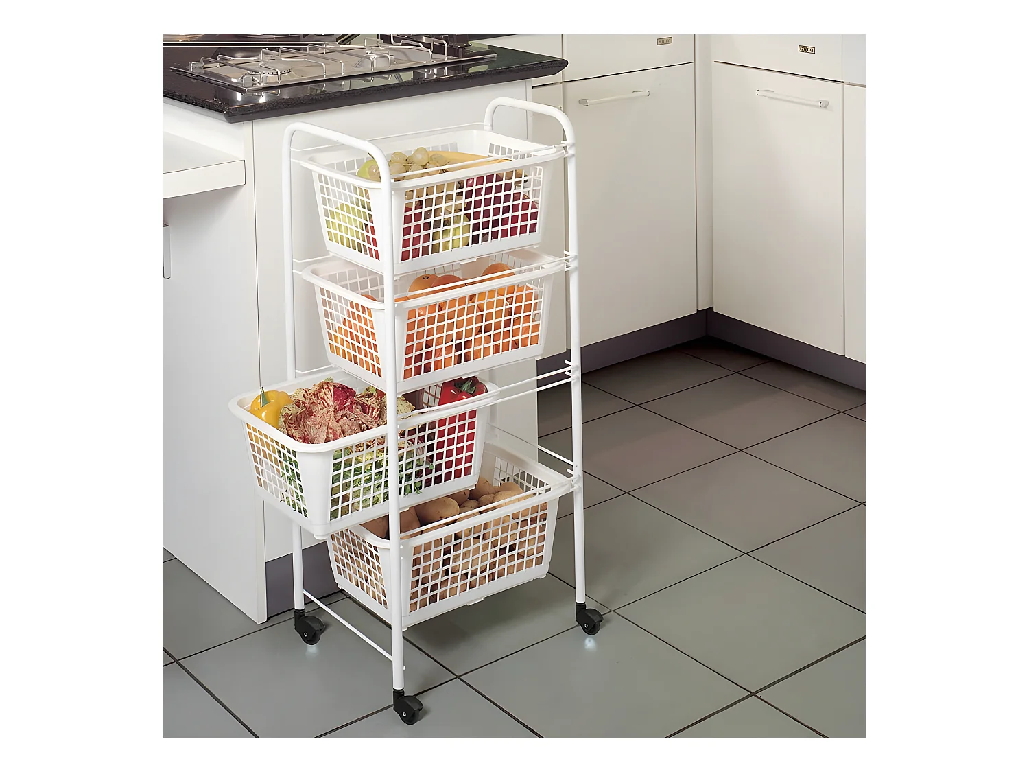 Panier Multifonction 4 Corbeilles Amovibles MIAMI de Metaltex. Couleur Blanc