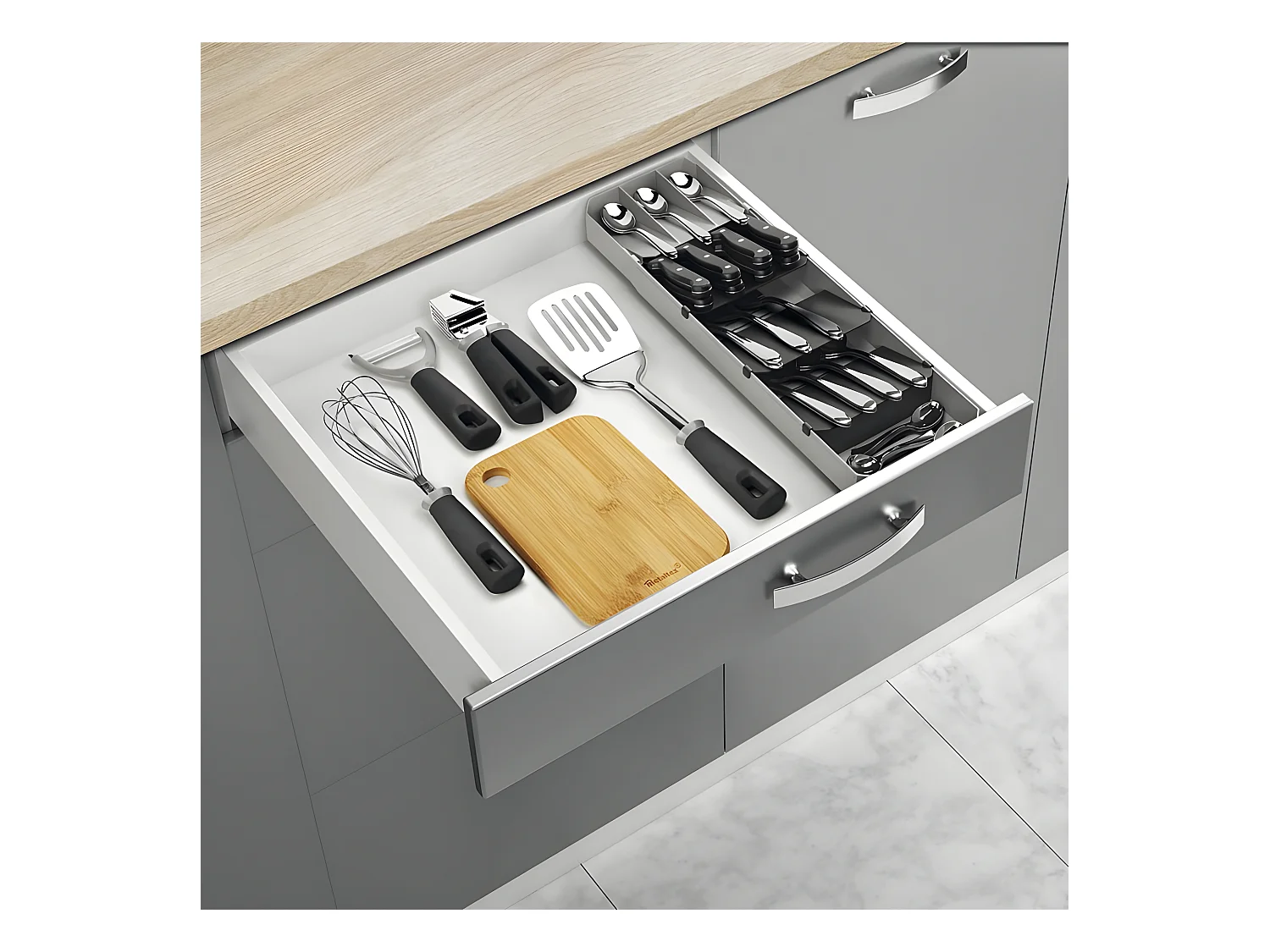 Organizador de Cubiertos Ajustable UNI FIT Metaltex Gris Plástico ABS + PP 90 piezas 40/49x6x15 cm