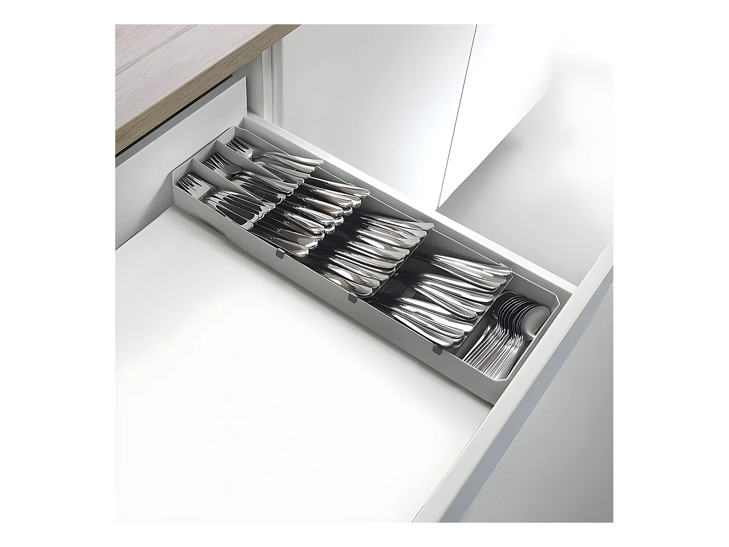 Organizador de Cubiertos Ajustable UNI FIT Metaltex Gris Plástico ABS + PP 90 piezas 40/49x6x15 cm