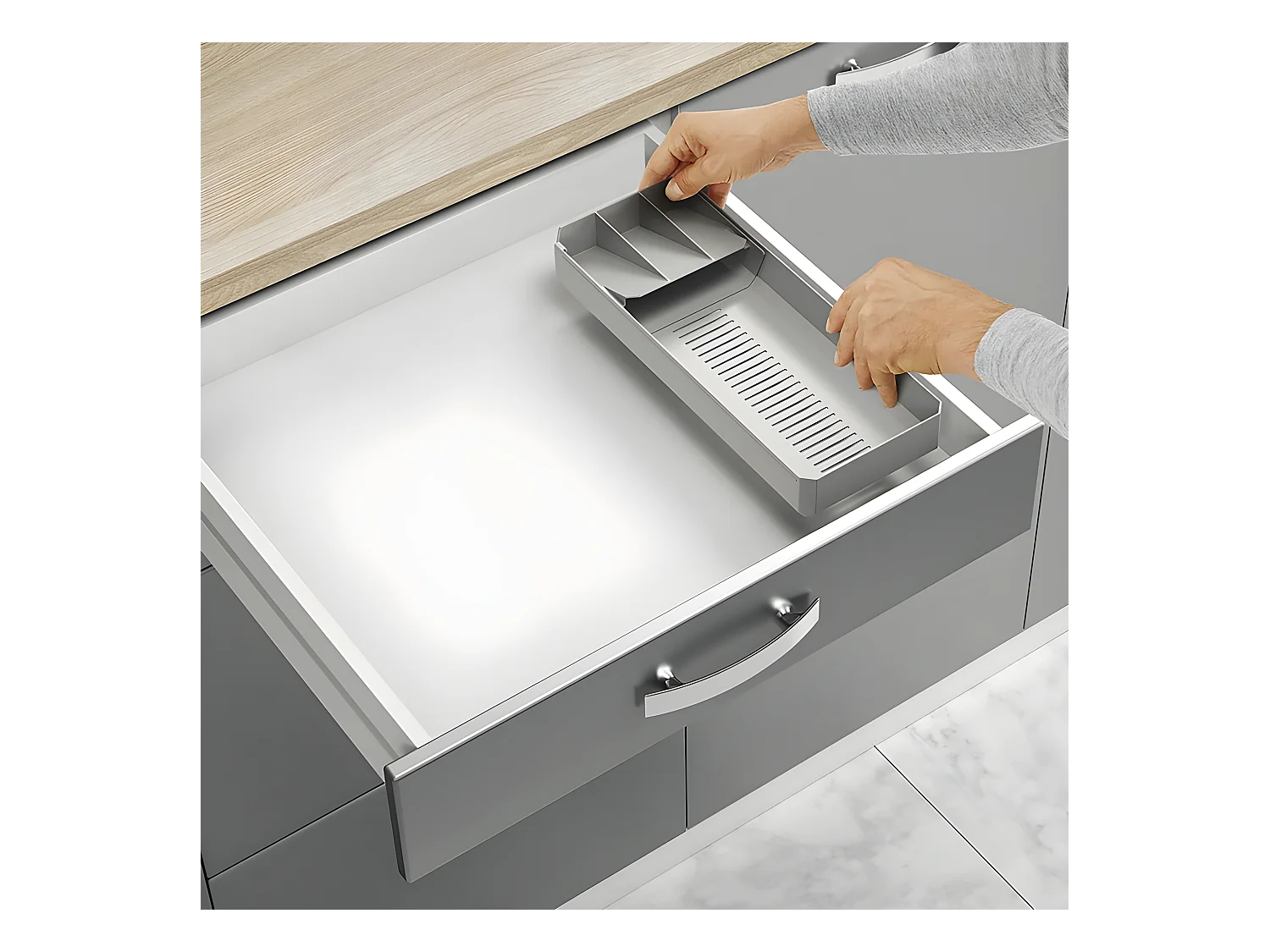 Organizador de Cubiertos Ajustable UNI FIT Metaltex Gris Plástico ABS + PP 90 piezas 40/49x6x15 cm
