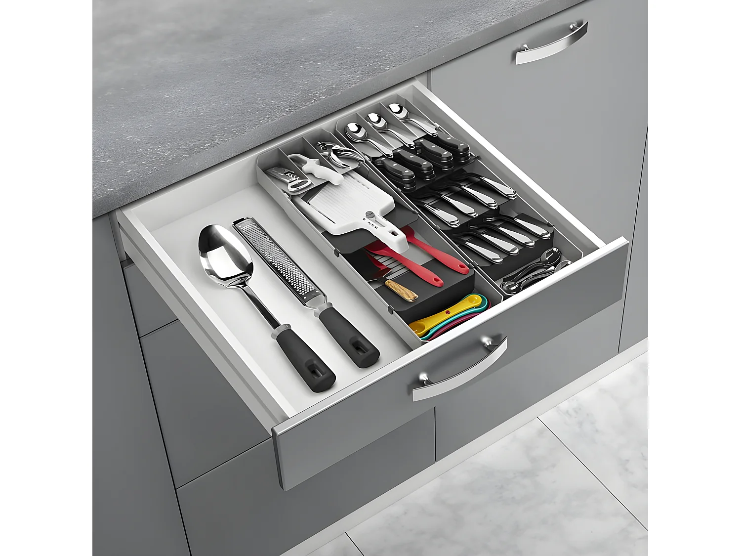 Organizador de Cubiertos Ajustable UNI FIT Metaltex Gris Plástico ABS + PP 90 piezas 40/49x6x15 cm