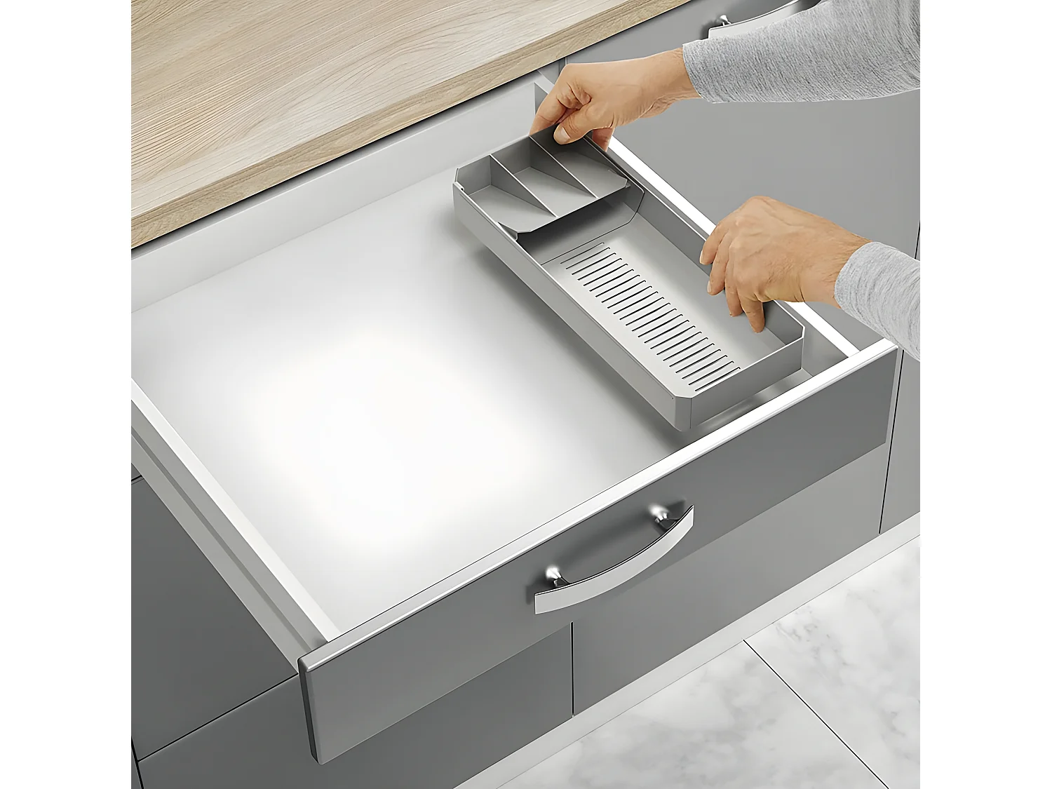 Organizador de Cubiertos Ajustable UNI FIT Metaltex Gris Plástico ABS + PP 90 piezas 40/49x6x15 cm