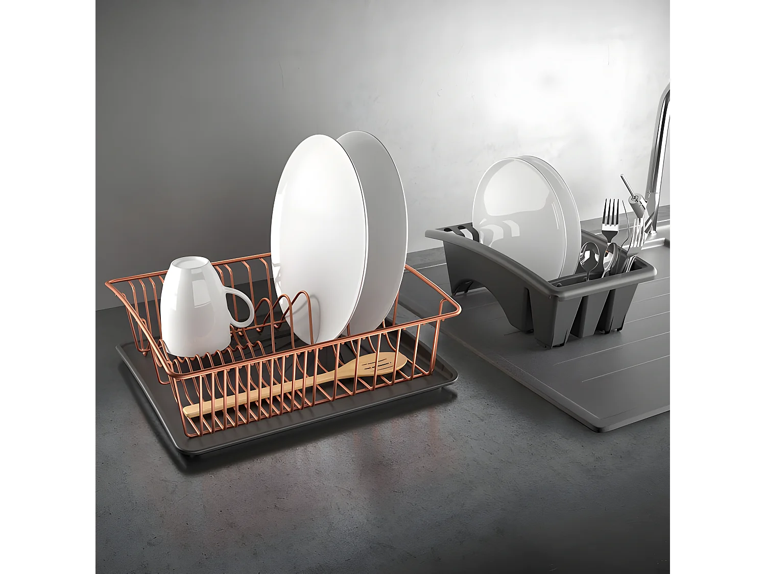 Plateau à Égouttoir et Porte-Couverts Indépendant AQUATEX COPPER de Metaltex 31x37x13 cm