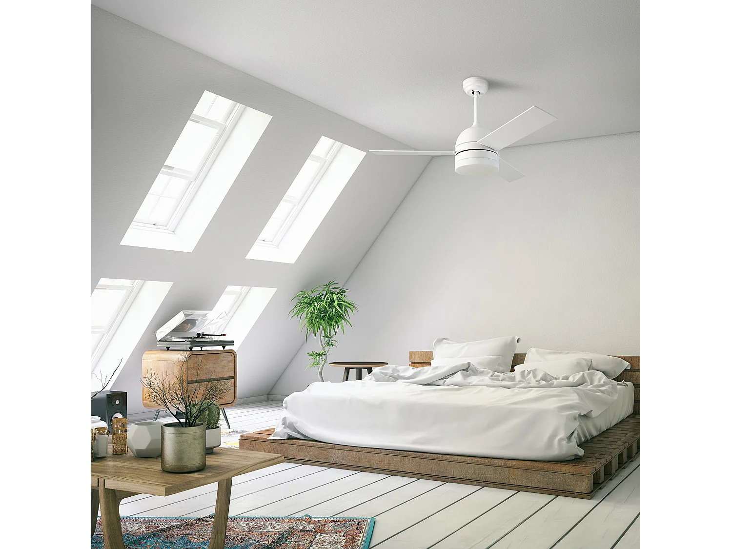 FORLIGHT Ventilateur du Plafond Inca Led 18W Blanc Chaud - 3000K Blanc Bois 1042Lm