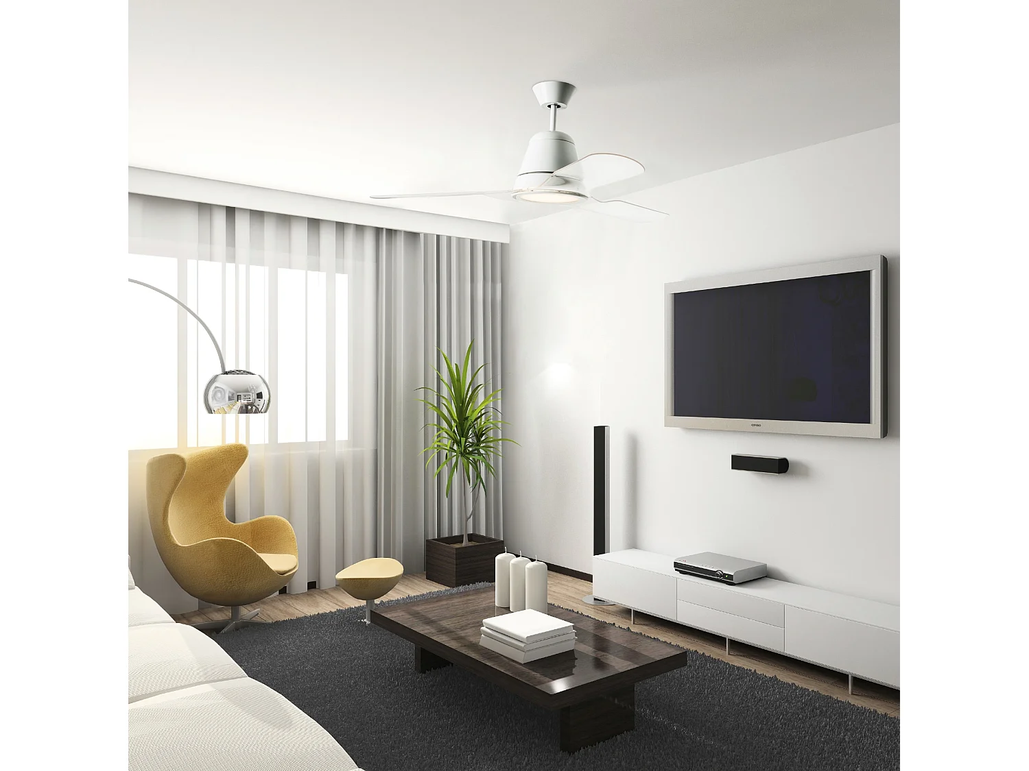 LEDS C4 Ventilateur du Plafond Ip20 Tiga Led 16.6W Blanc Chaud - 3000K On-Off Blanc Brillant Tran