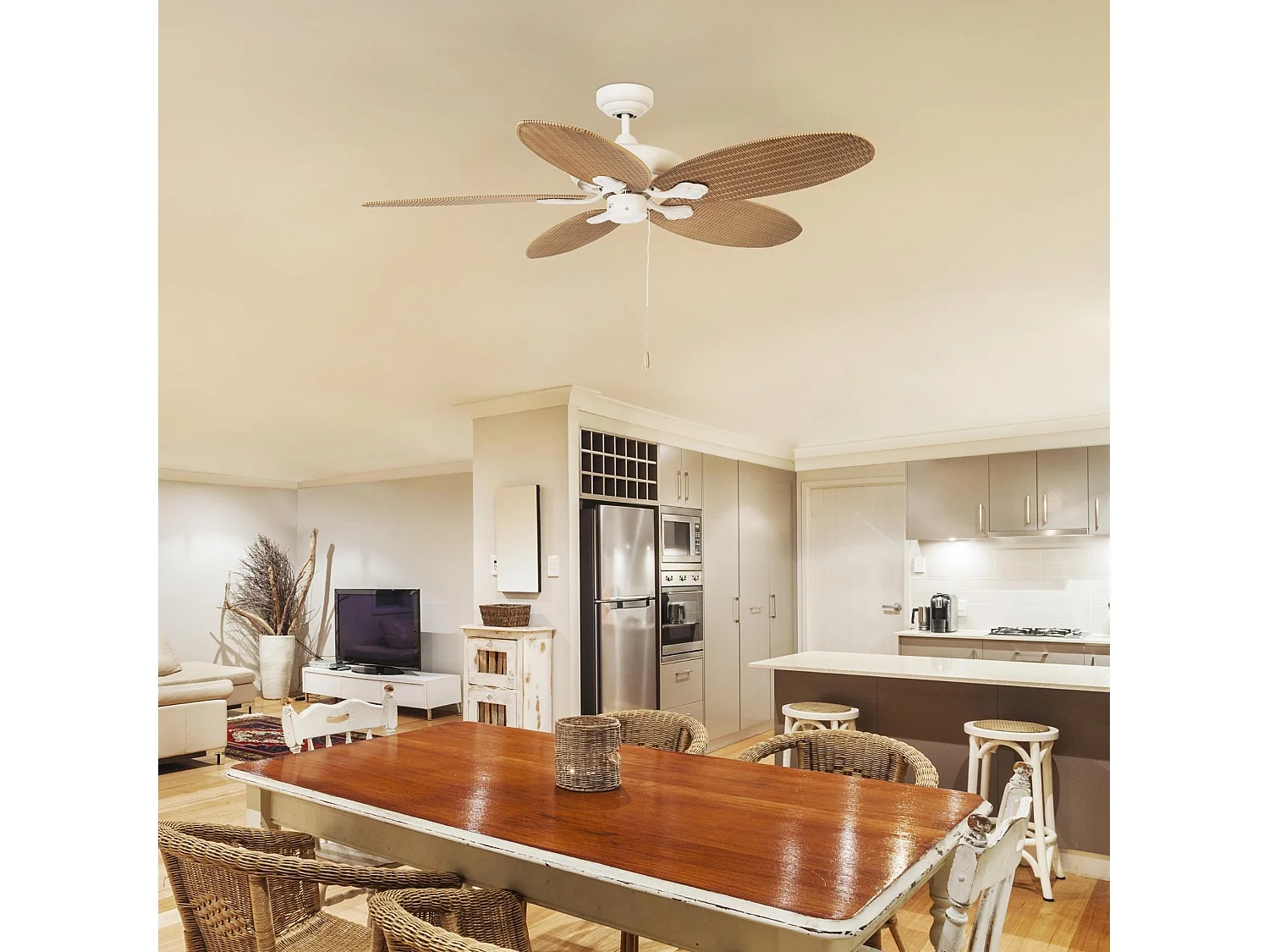 LEDS C4 Ventilateur du Plafond Ip20 Phuket Blanc Ancien Marron