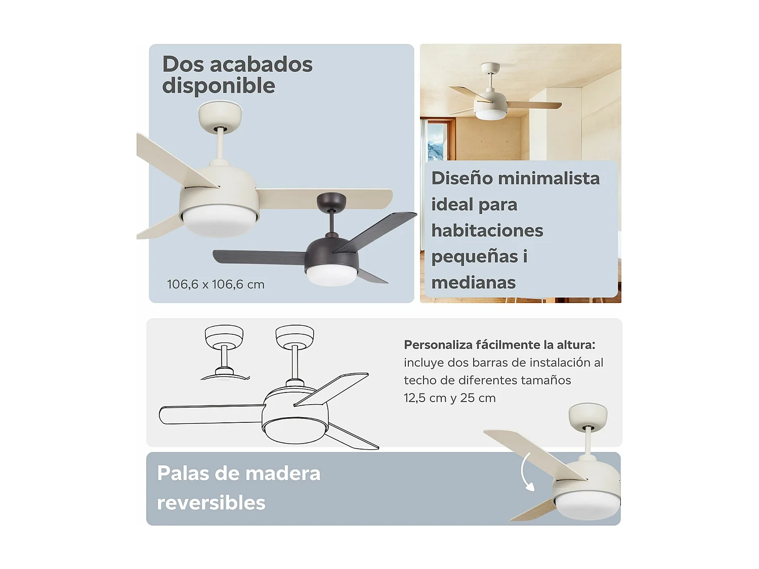 LEDS C4 Ventilateur du Plafond Ip20 Klar E27 15W Blanc Ancien Bois