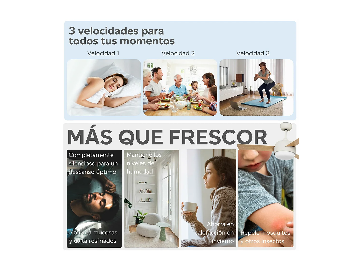 LEDS C4 Ventilateur du Plafond Ip20 Klar E27 15W Blanc Ancien Bois