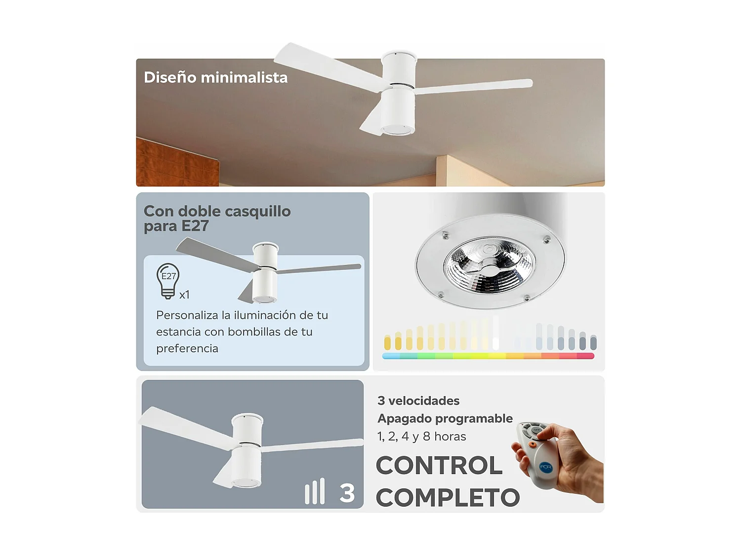 LEDS C4 Ventilateur du Plafond Ip20 Formentera E27 15W Blanc Brillant Blanc