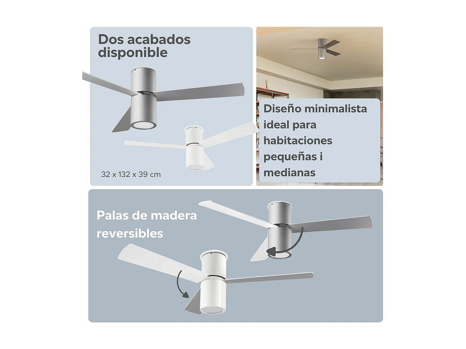 LEDS C4 Ventilateur du Plafond Ip20 Formentera E27 15W Gris Blanc
