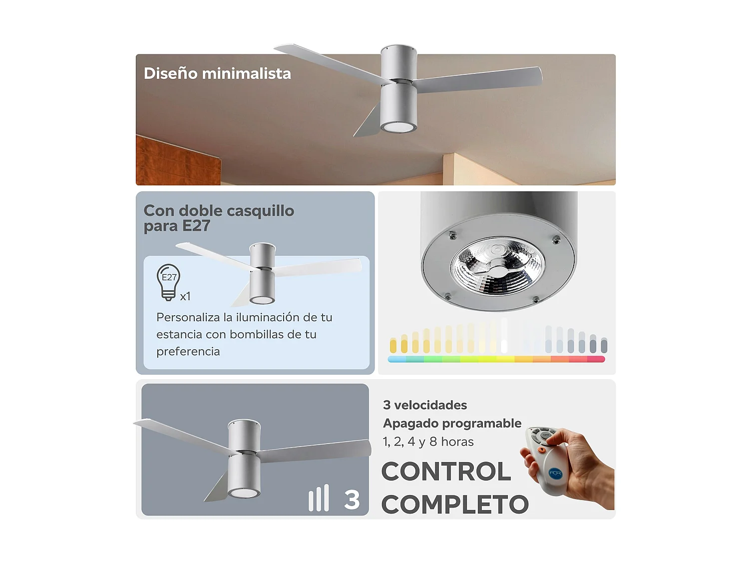 LEDS C4 Ventilateur du Plafond Ip20 Formentera E27 15W Gris Blanc