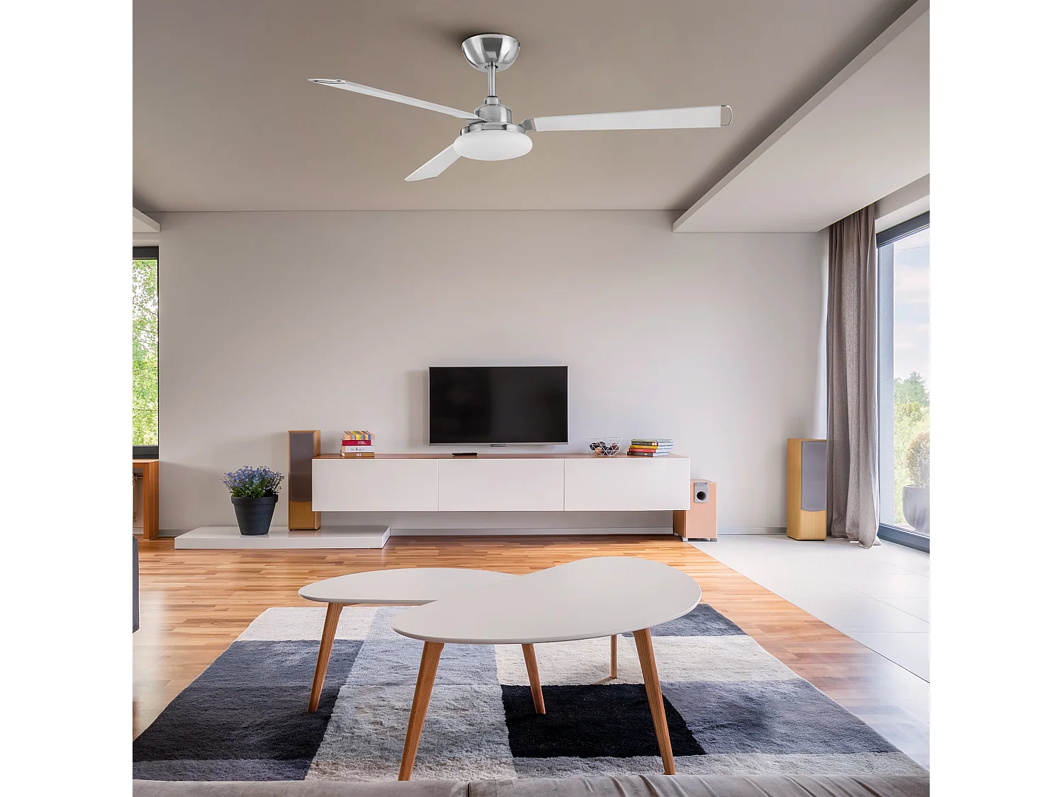 LEDS C4 Ventilateur du Plafond Calima Led 15.9W Blanc Chaud - 3000K 0-10V / Dali / Pwm Nickel Sat