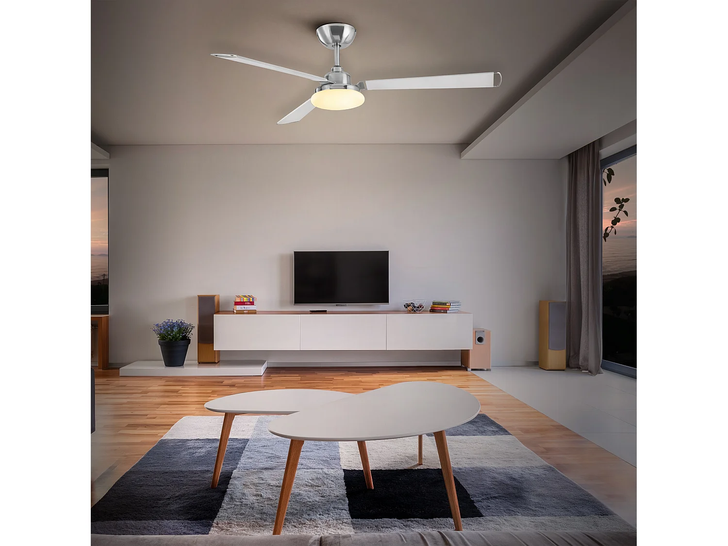 LEDS C4 Ventilateur du Plafond Calima Led 15.9W Blanc Chaud - 3000K 0-10V / Dali / Pwm Nickel Sat