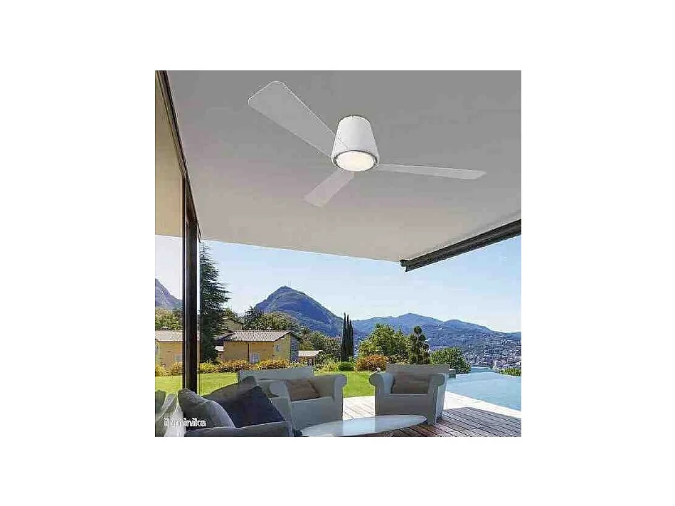 LEDS C4 Ventilateur du Plafond Ip44 Garbí Led 12.8W Blanc Chaud - 3000K On-Off Blanc Transparent