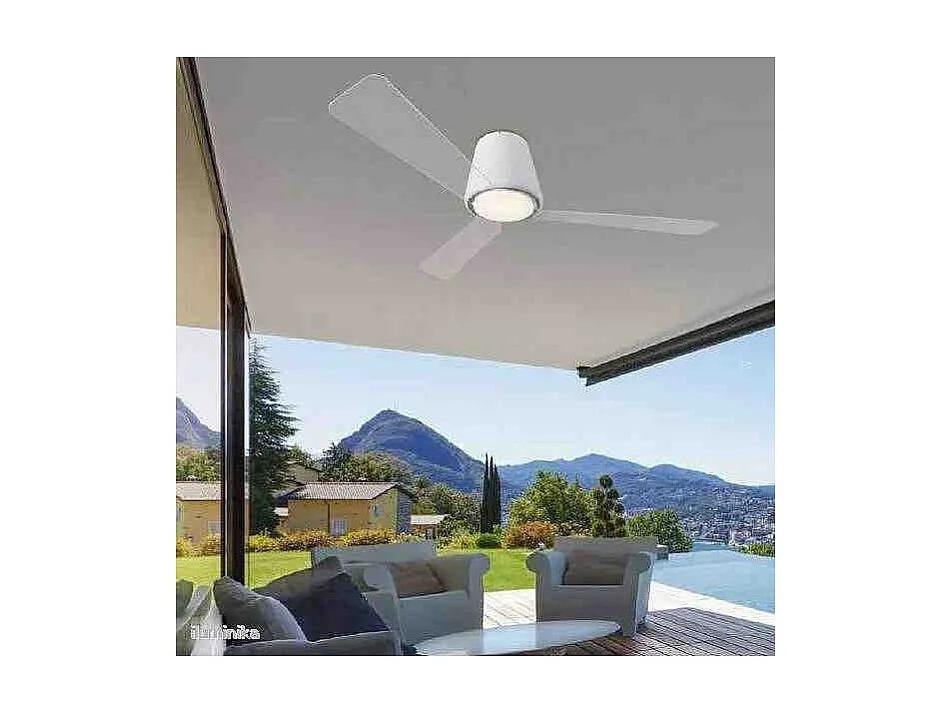 LEDS C4 Ventilateur du Plafond Ip44 Garbí Led 12.8W Blanc Chaud - 3000K On-Off Blanc Transparent