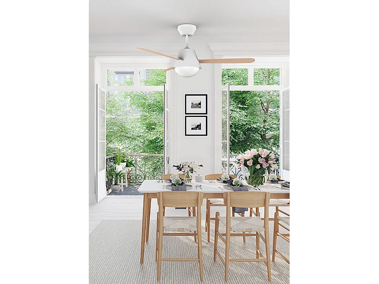 LEDS C4 Ventilateur du Plafond Ip20 Buran E27 15.,15W Blanc Bois Blond