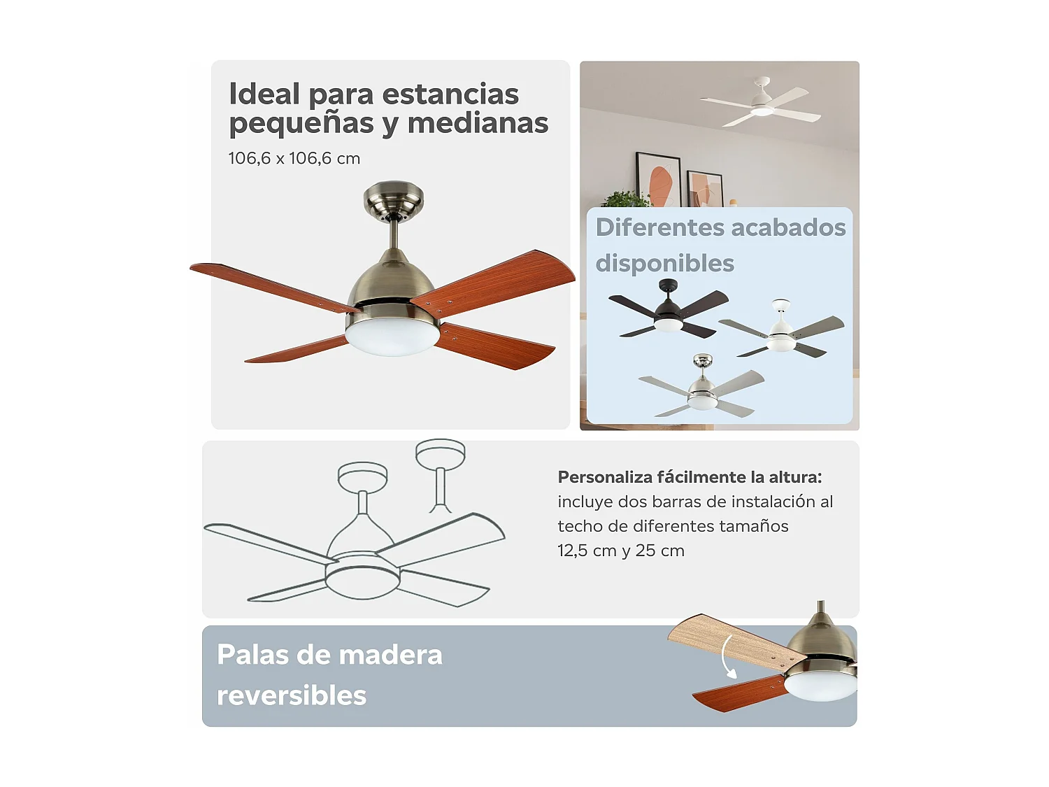 FORLIGHT Ventilateur du Plafond Borneo E27 15W Patiné Teck