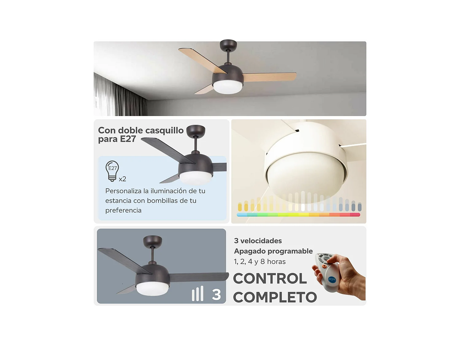 LEDS C4 Ventilateur du Plafond Ip20 Klar E27 15W Marron Cuivré Bois