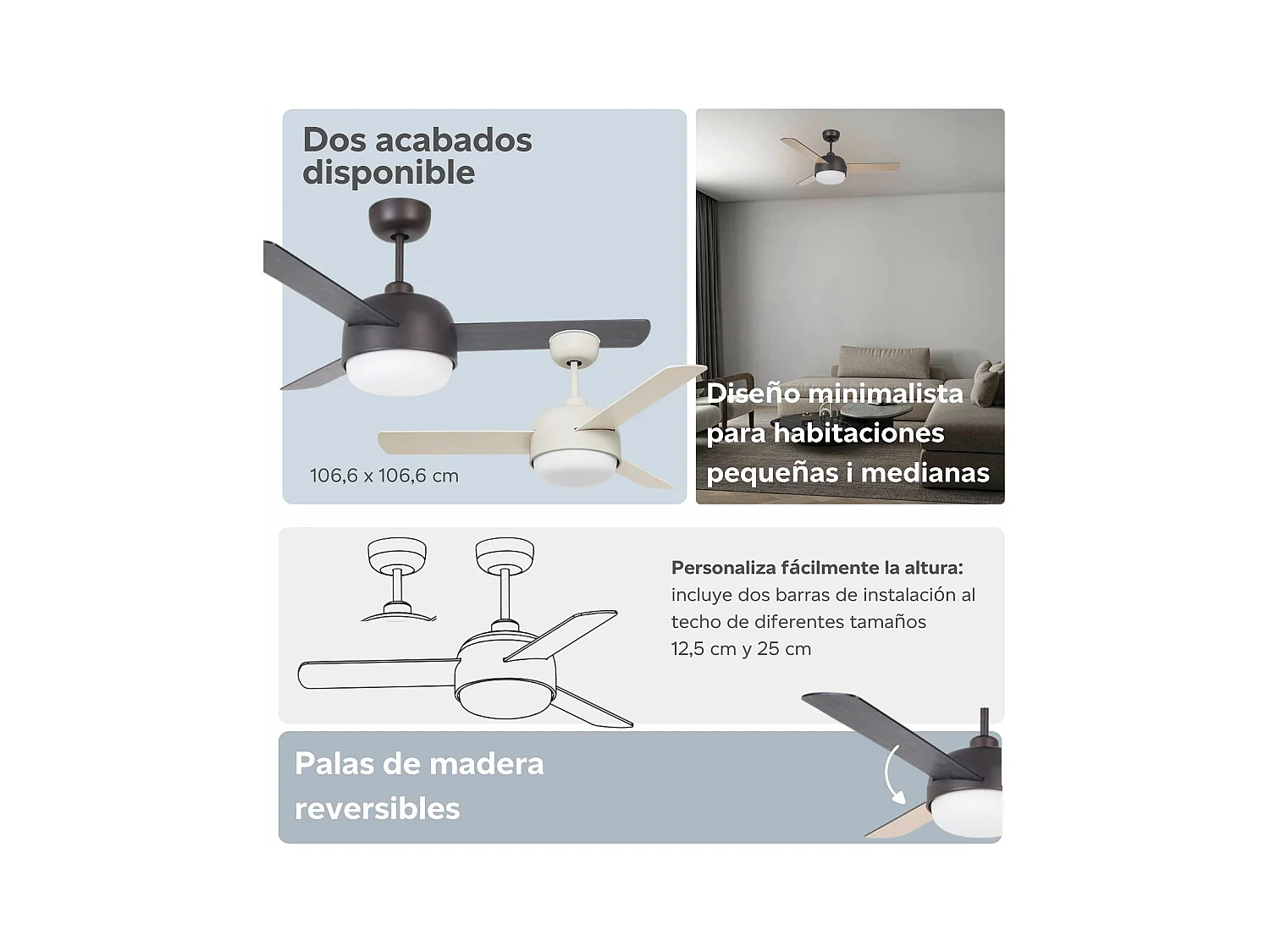 LEDS C4 Ventilateur du Plafond Ip20 Klar E27 15W Marron Cuivré Bois