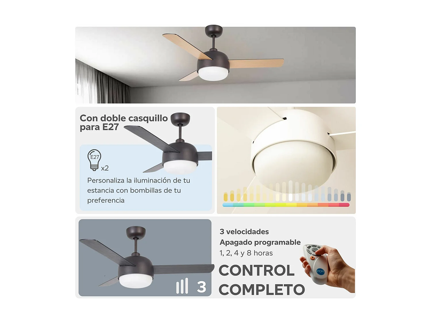 LEDS C4 Ventilateur du Plafond Ip20 Klar E27 15W Marron Cuivré Bois