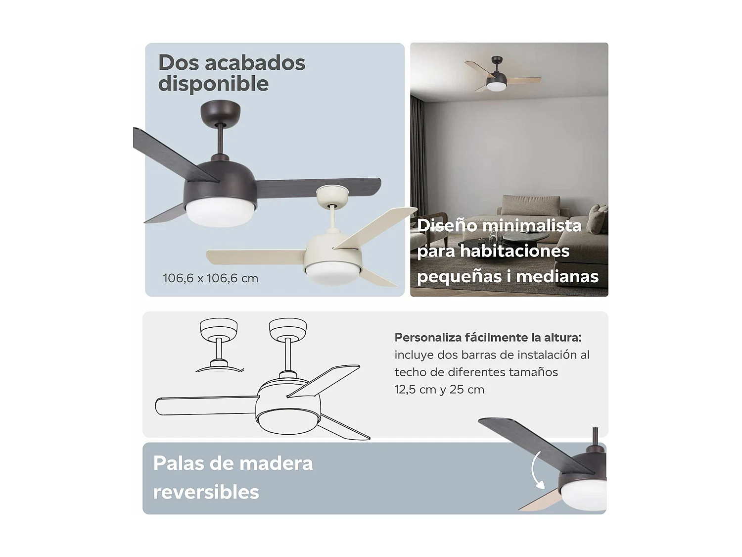 LEDS C4 Ventilateur du Plafond Ip20 Klar E27 15W Marron Cuivré Bois