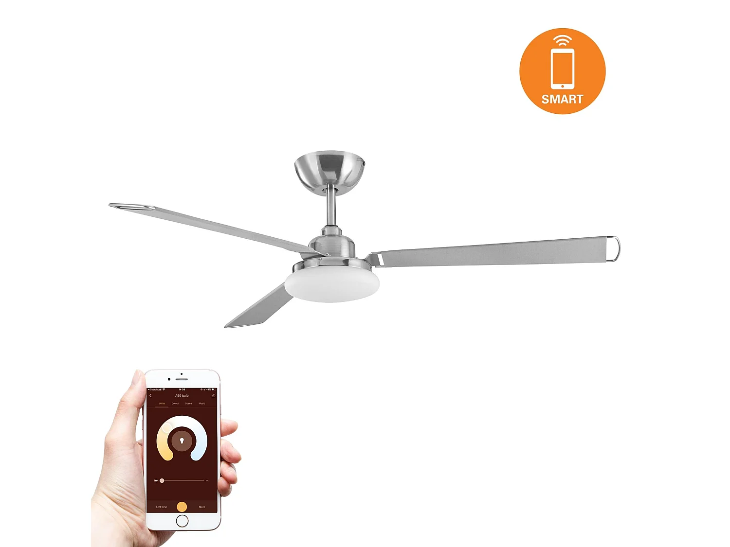 LEDS C4 Ventilateur du Plafond Calima Led 14.4W Tw 3000-5700K Light For Life Nickel Satiné Blanc 8