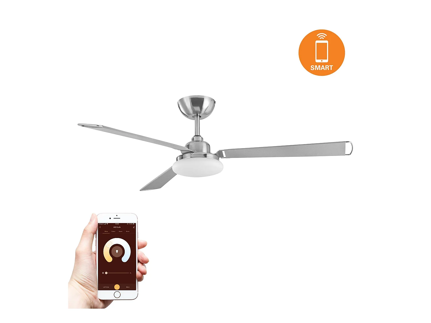 LEDS C4 Ventilateur du Plafond Calima Led 14.4W Tw 3000-5700K Light For Life Nickel Satiné Blanc 8