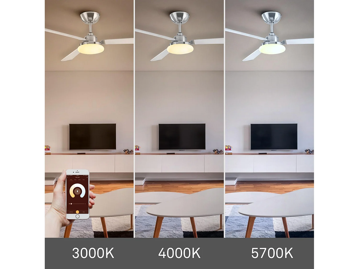 LEDS C4 Ventilateur du Plafond Calima Led 14.4W Tw 3000-5700K Light For Life Nickel Satiné Blanc 8