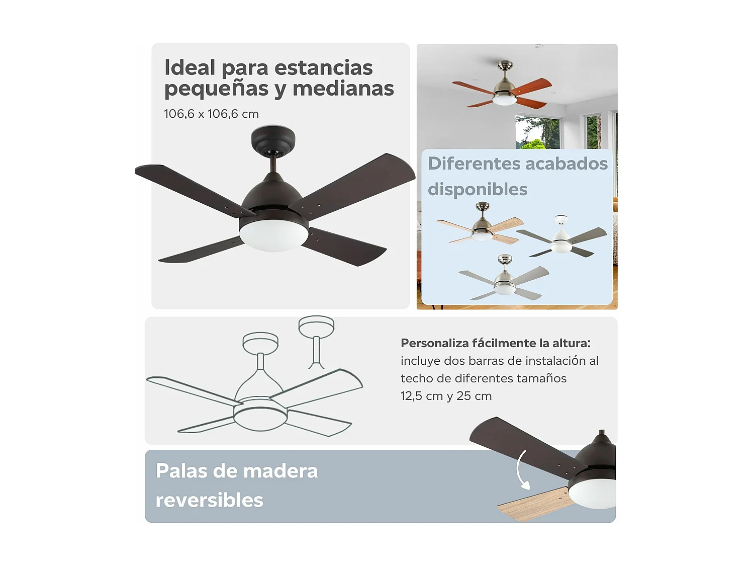 FORLIGHT Ventilateur du Plafond Borneo E27 15W Marron Wengé Bois De Hêtre