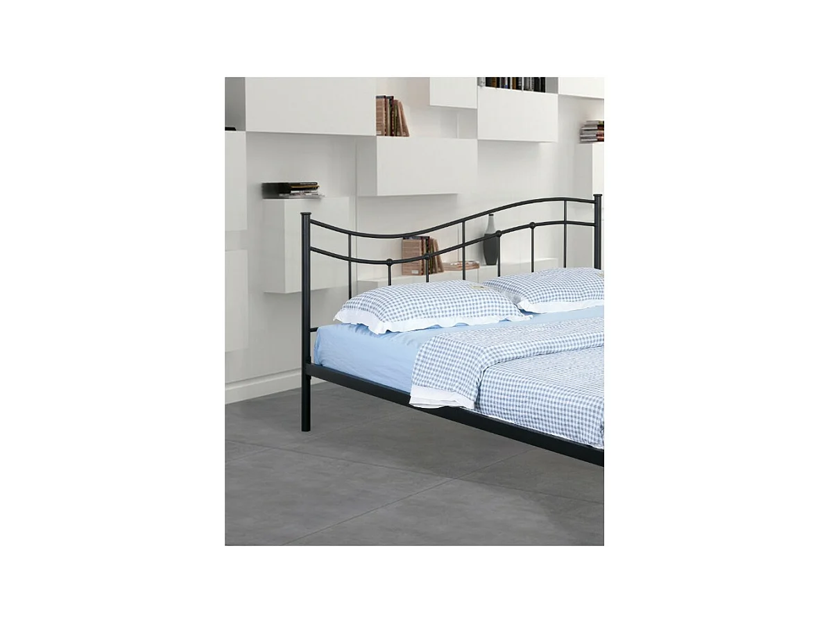 Bed ODETTE 140x200 cm - Zwart metaal - Inclusief lattenbodem - Elegantie en robuustheid