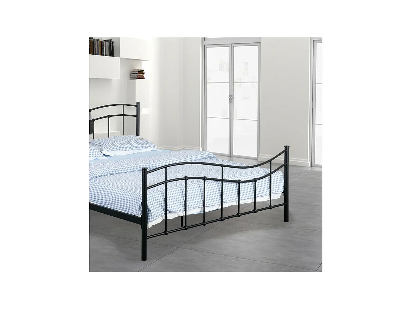 Bed ODETTE 140x200 cm - Zwart metaal - Inclusief lattenbodem - Elegantie en robuustheid