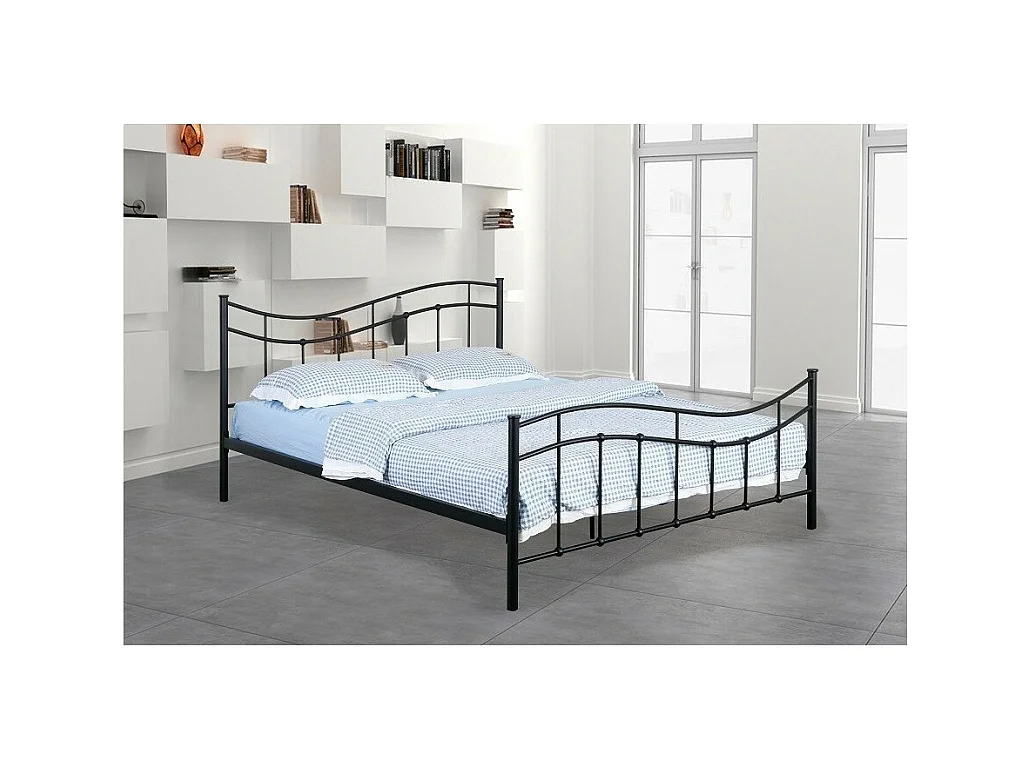 Cama ODETTE 140x200 cm em metal cor preta com estrado.